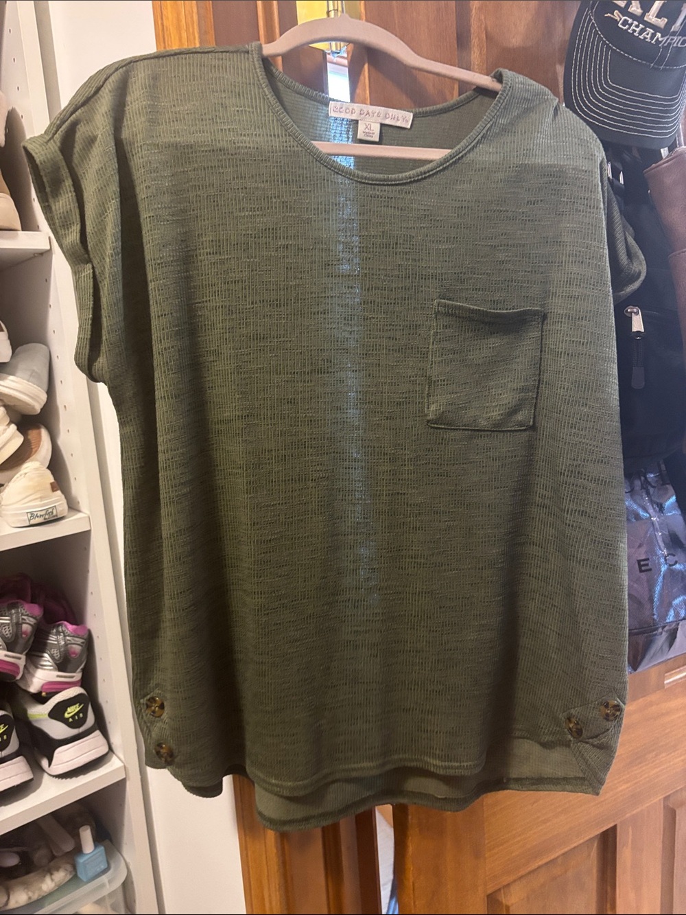 Olive Green Short Sleeve Pocket Tunic by